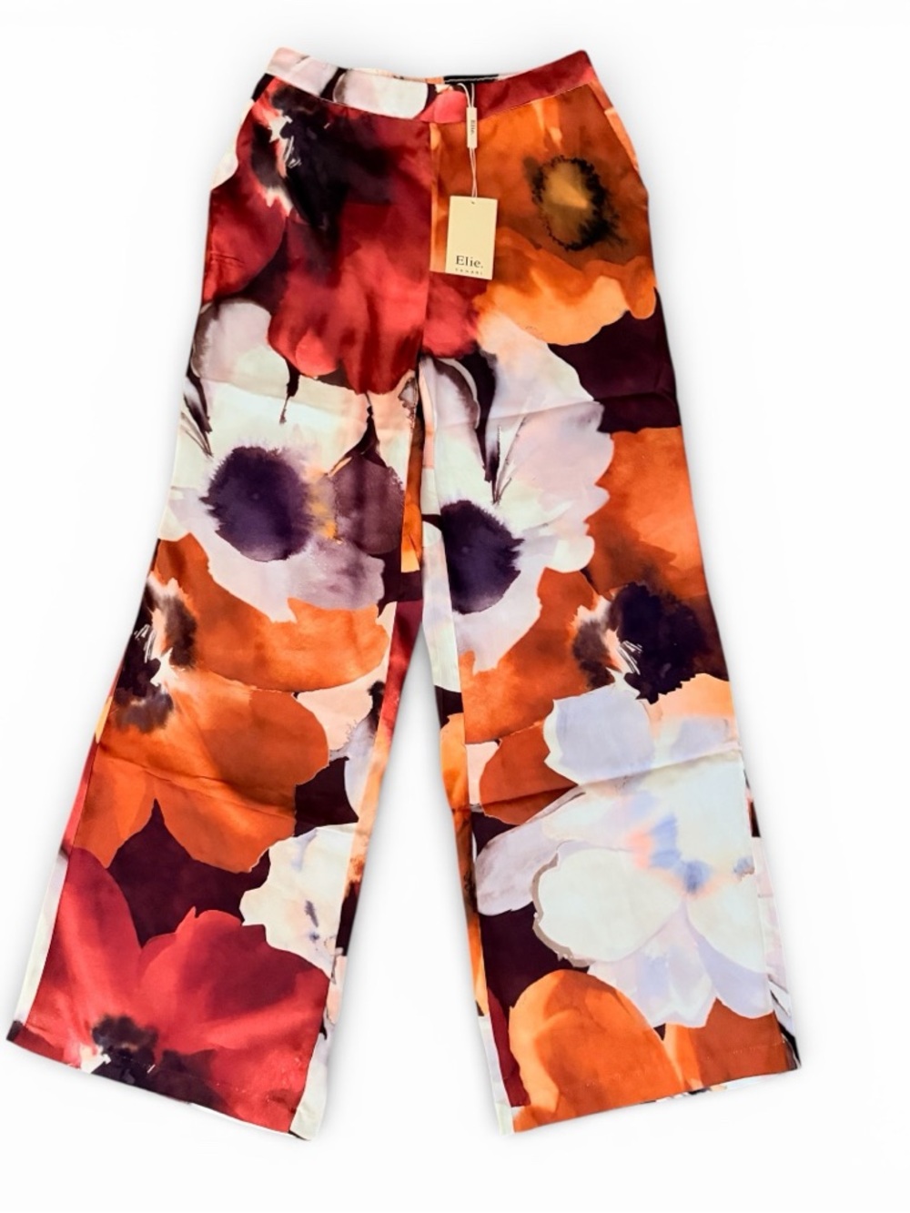 Elie Tahari Womens SP Watercolor Floral Wide Leg Palazzo Pants Boho Artsy Whimsy